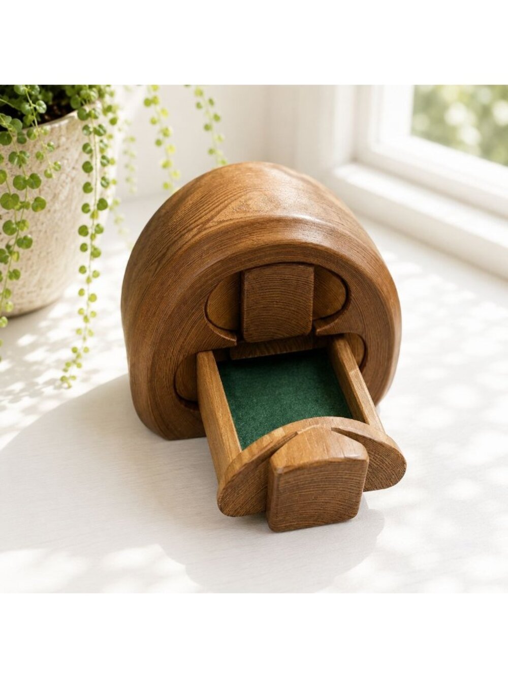Vintage Handmade Wooden Puzzle Box Log Works Golden BC Canada With Felt-Lined Hi